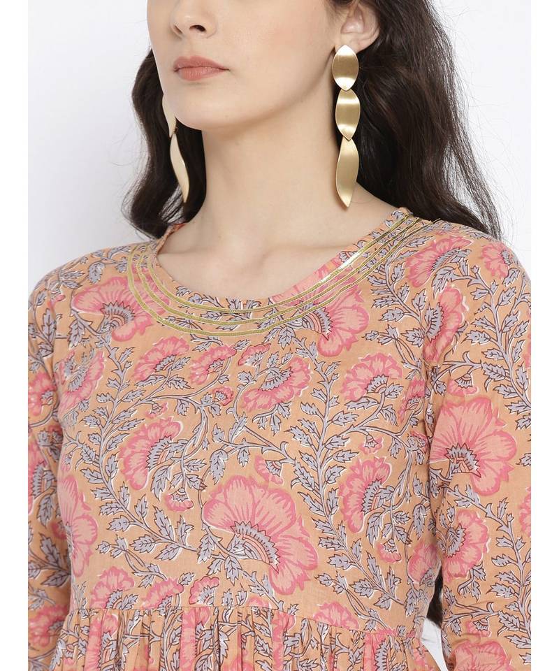 pink printed cotton stitched kurti