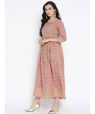 pink printed cotton stitched kurti 3