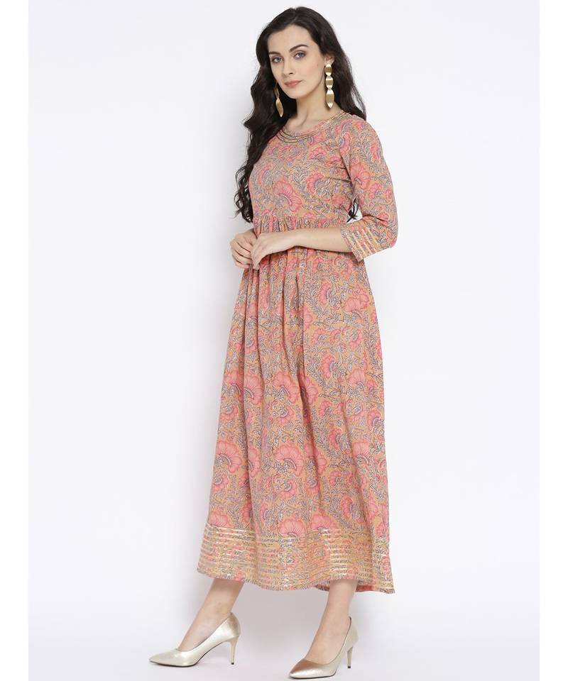 pink printed cotton stitched kurti