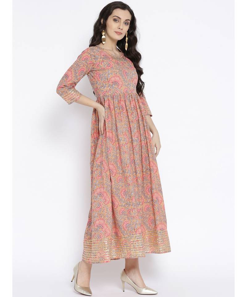 pink printed cotton stitched kurti