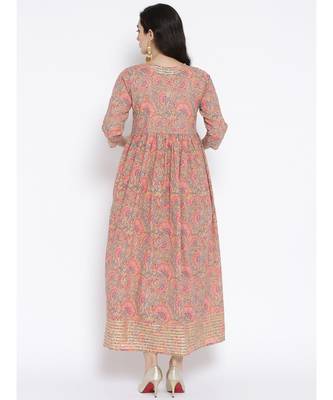 pink printed cotton stitched kurti 5
