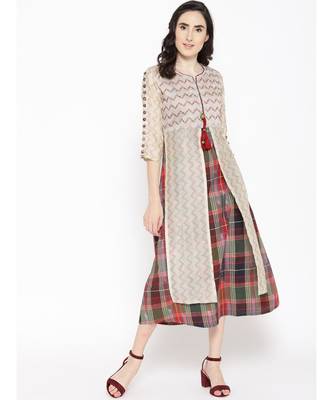 off white printed chanderi stitched kurti 1