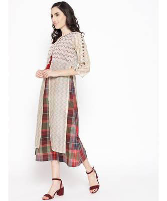 off white printed chanderi stitched kurti 2