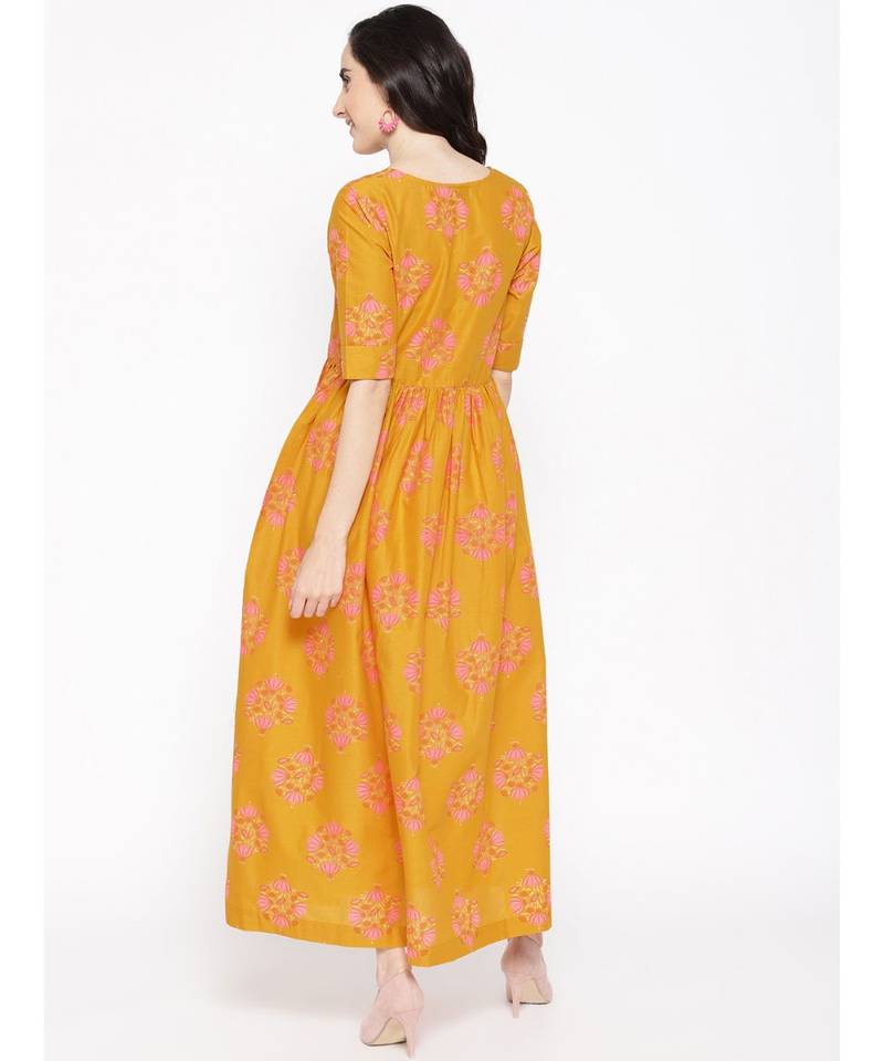 mustard printed cotton stitched kurti