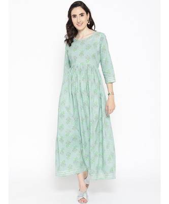 green printed cotton stitched kurti 1