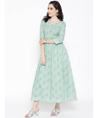 green printed cotton stitched kurti 2