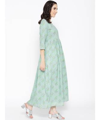 green printed cotton stitched kurti 3