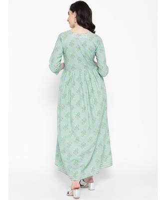 green printed cotton stitched kurti 4