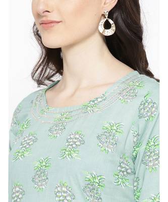 green printed cotton stitched kurti 5