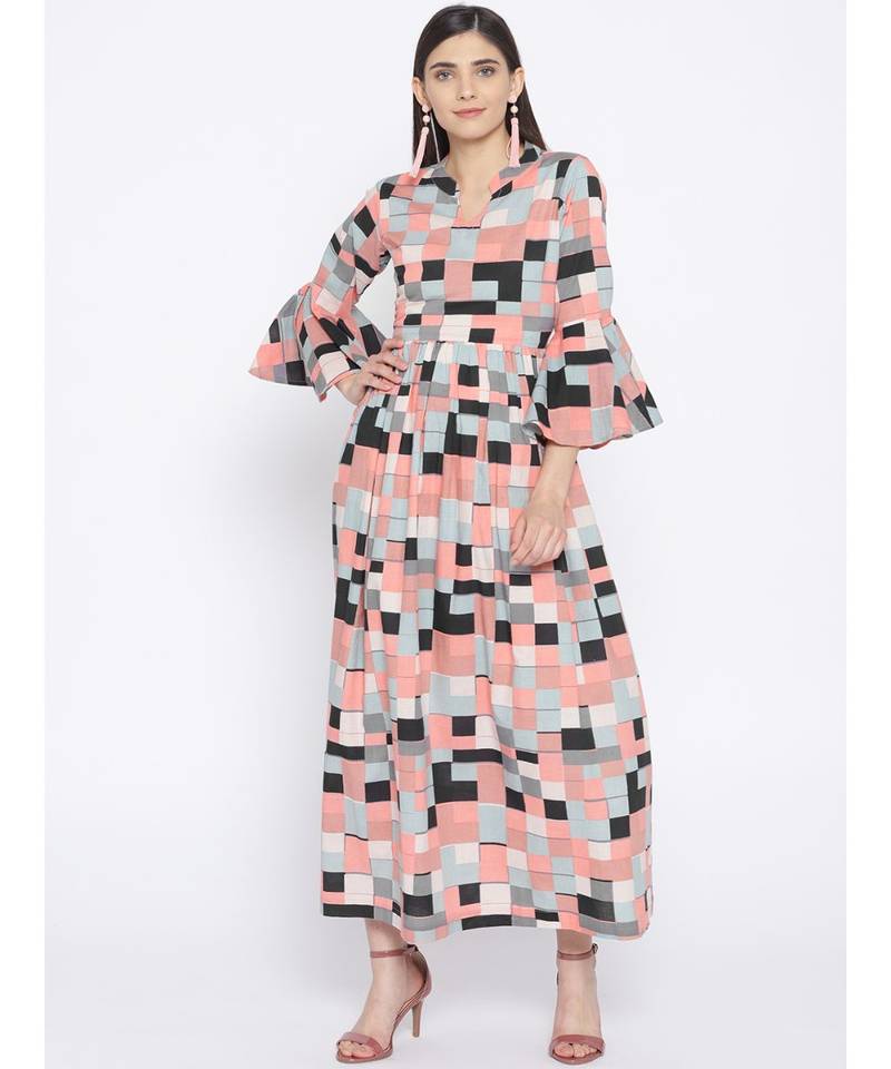 multicolor printed cotton stitched kurti
