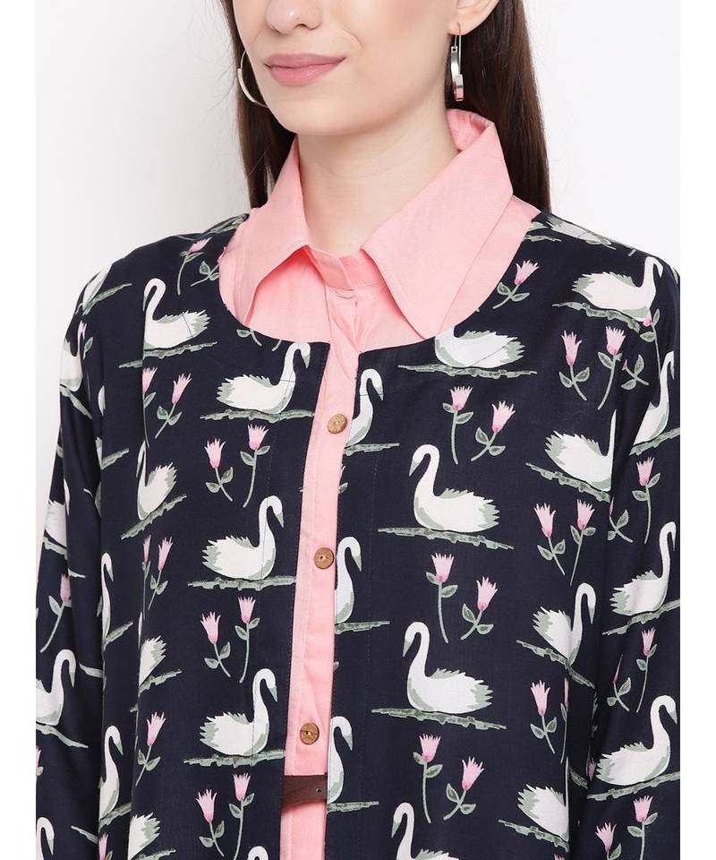 blue printed rayon stitched kurti