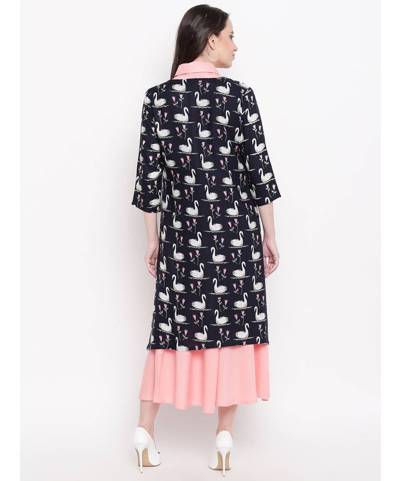 blue printed rayon stitched kurti