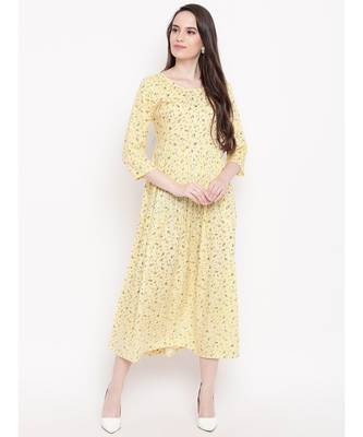 yellow printed rayon stitched kurti 1