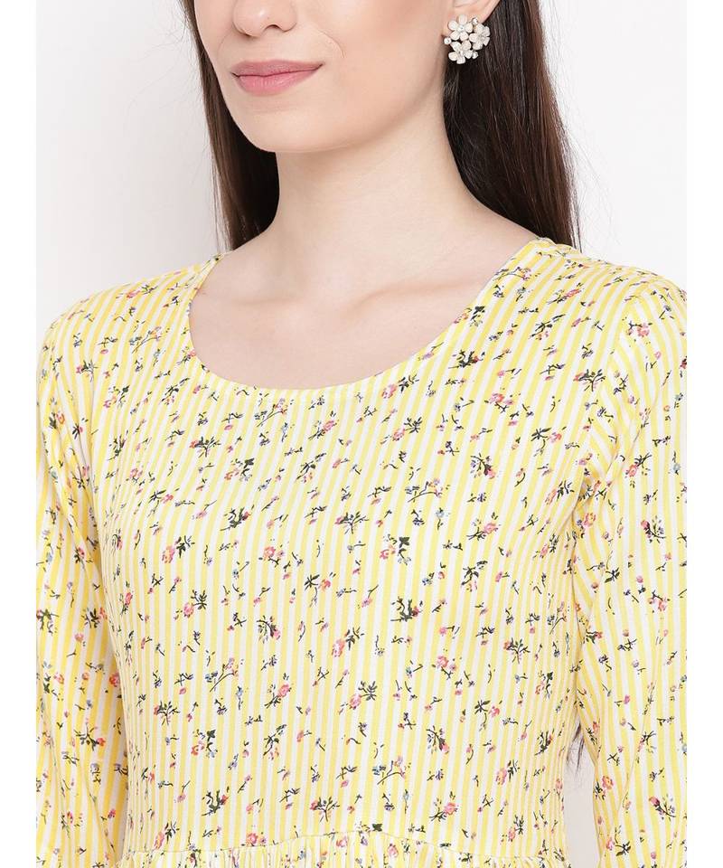 yellow printed rayon stitched kurti
