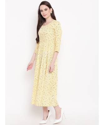 yellow printed rayon stitched kurti 3