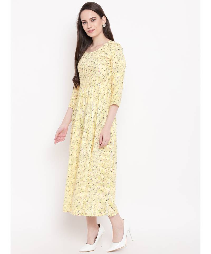 yellow printed rayon stitched kurti