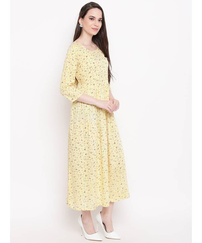 yellow printed rayon stitched kurti