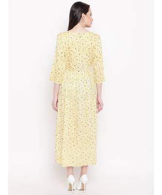 yellow printed rayon stitched kurti 5