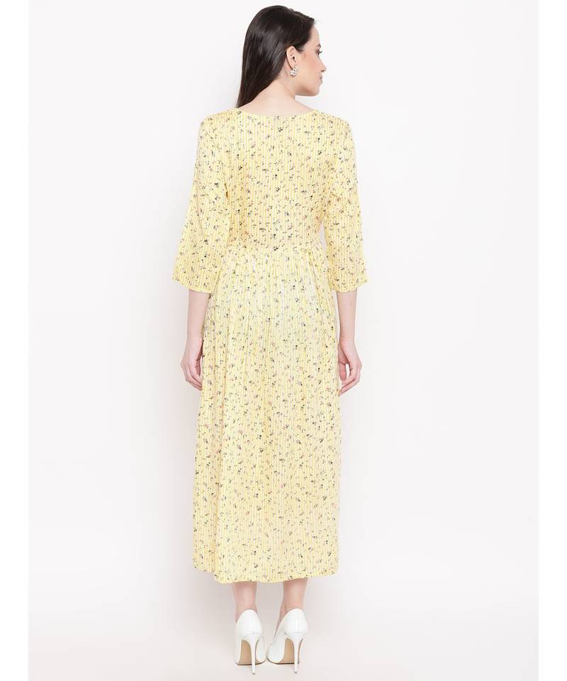 yellow printed rayon stitched kurti