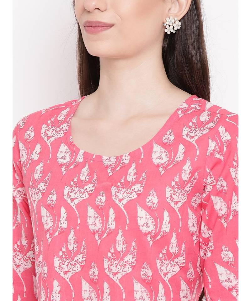 pink printed cotton stitched kurti