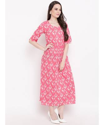 pink printed cotton stitched kurti 4
