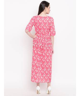 pink printed cotton stitched kurti 5