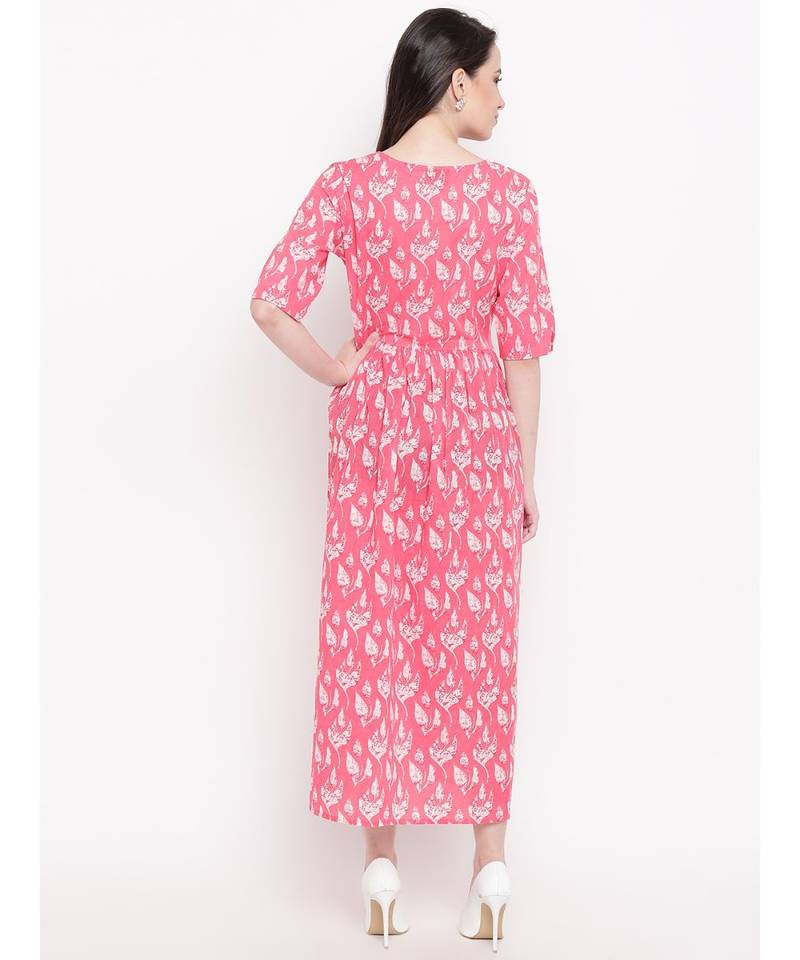 pink printed cotton stitched kurti