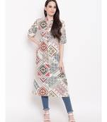 cream printed cotton stitched kurti