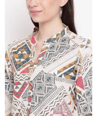 cream printed cotton stitched kurti 2