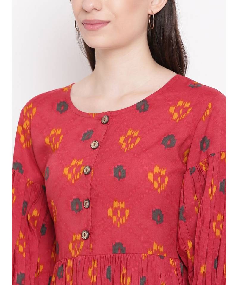 red printed cotton stitched kurti