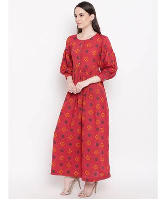 red printed cotton stitched kurti 3