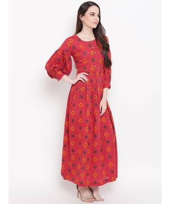 red printed cotton stitched kurti 4