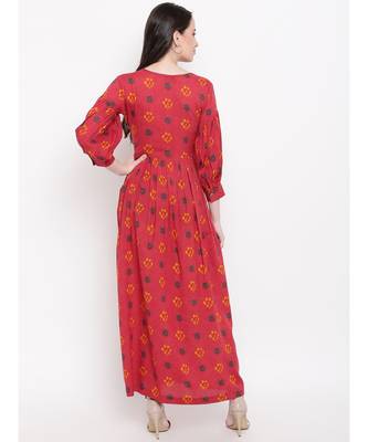 red printed cotton stitched kurti 5