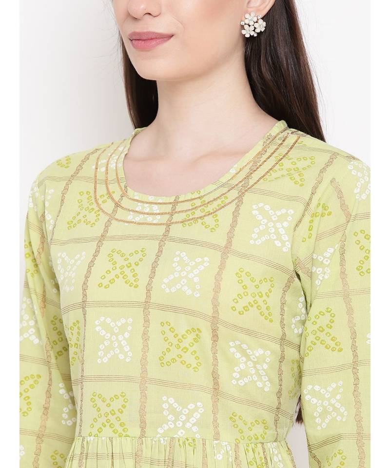 green printed cotton stitched kurti
