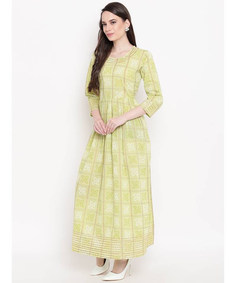 green printed cotton stitched kurti