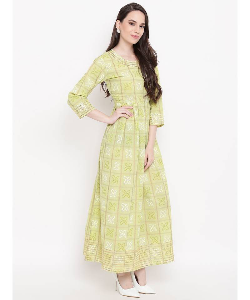 green printed cotton stitched kurti