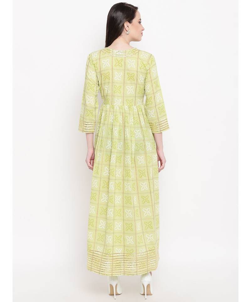green printed cotton stitched kurti