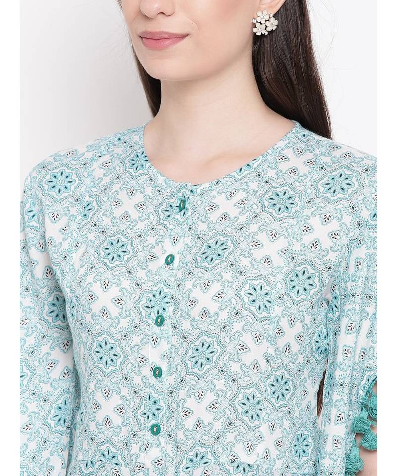 white printed rayon stitched kurti