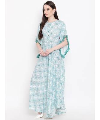 white printed rayon stitched kurti 3