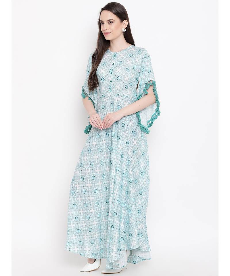 white printed rayon stitched kurti