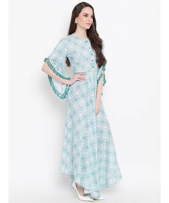 white printed rayon stitched kurti 4