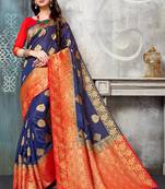 blue woven art silk saree with blouse