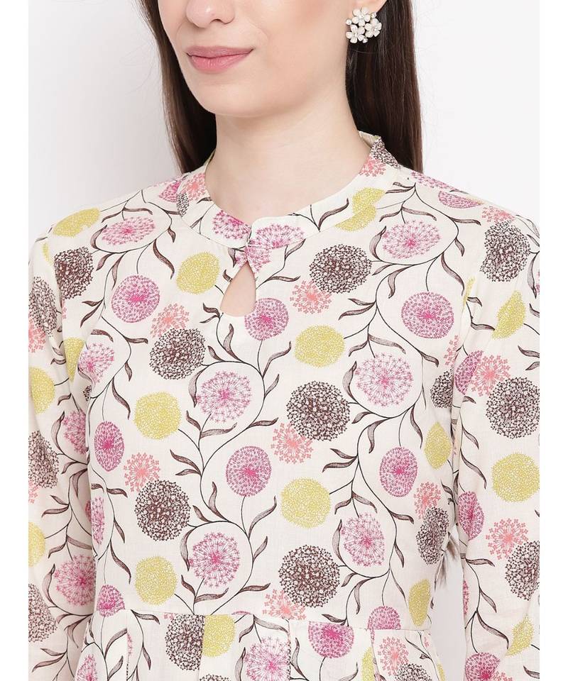 white printed cotton stitched kurti