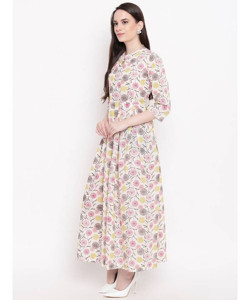 white printed cotton stitched kurti