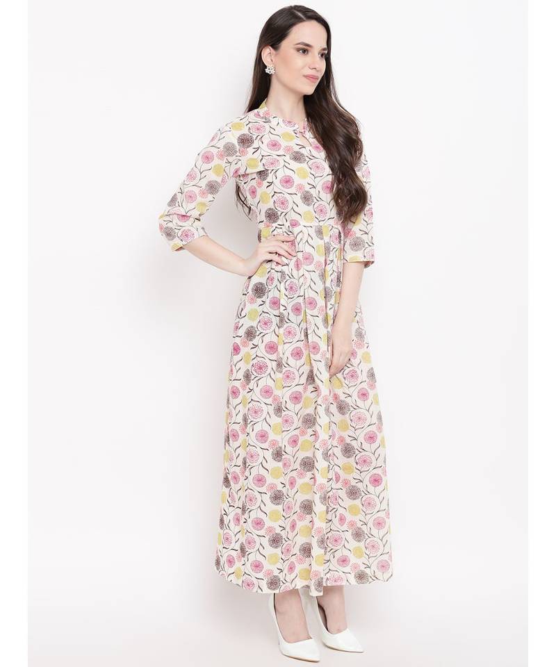 white printed cotton stitched kurti