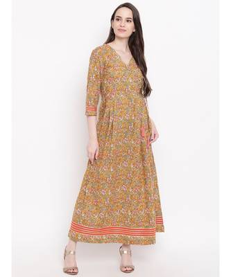 mustard printed cotton stitched kurti 1