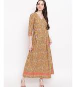 mustard printed cotton stitched kurti