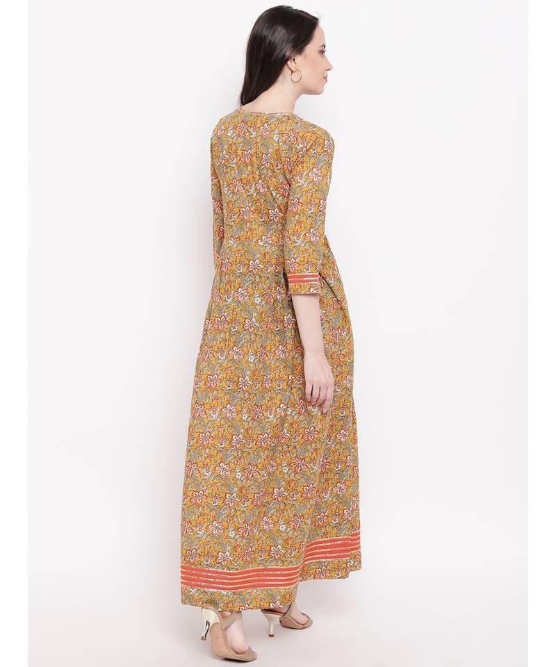mustard printed cotton stitched kurti