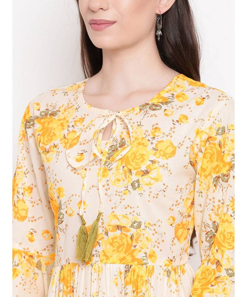 white printed cotton stitched kurti