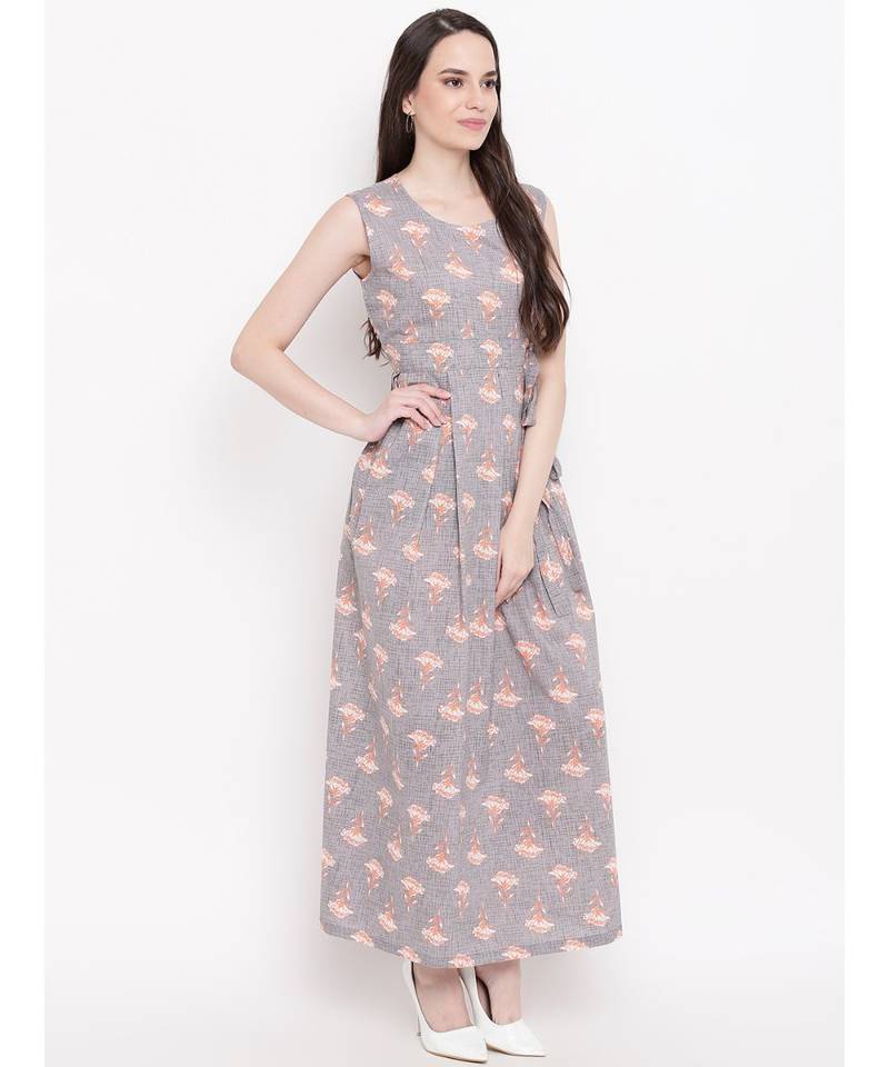 grey printed rayon stitched kurti